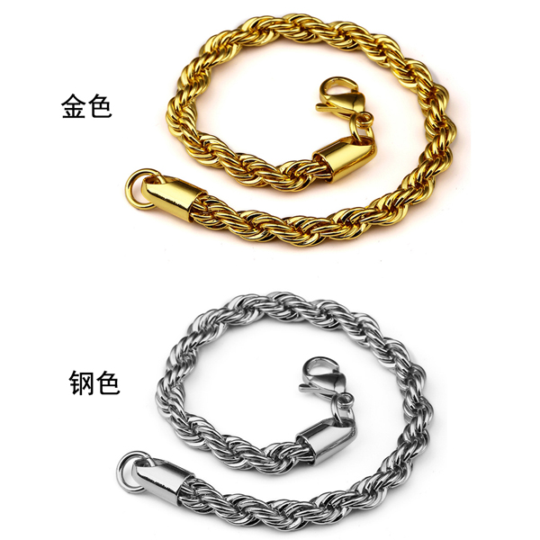 不銹鋼麻花鏈手鏈 金色鋼色男士女生手鏈 歐美風手飾多款尺寸